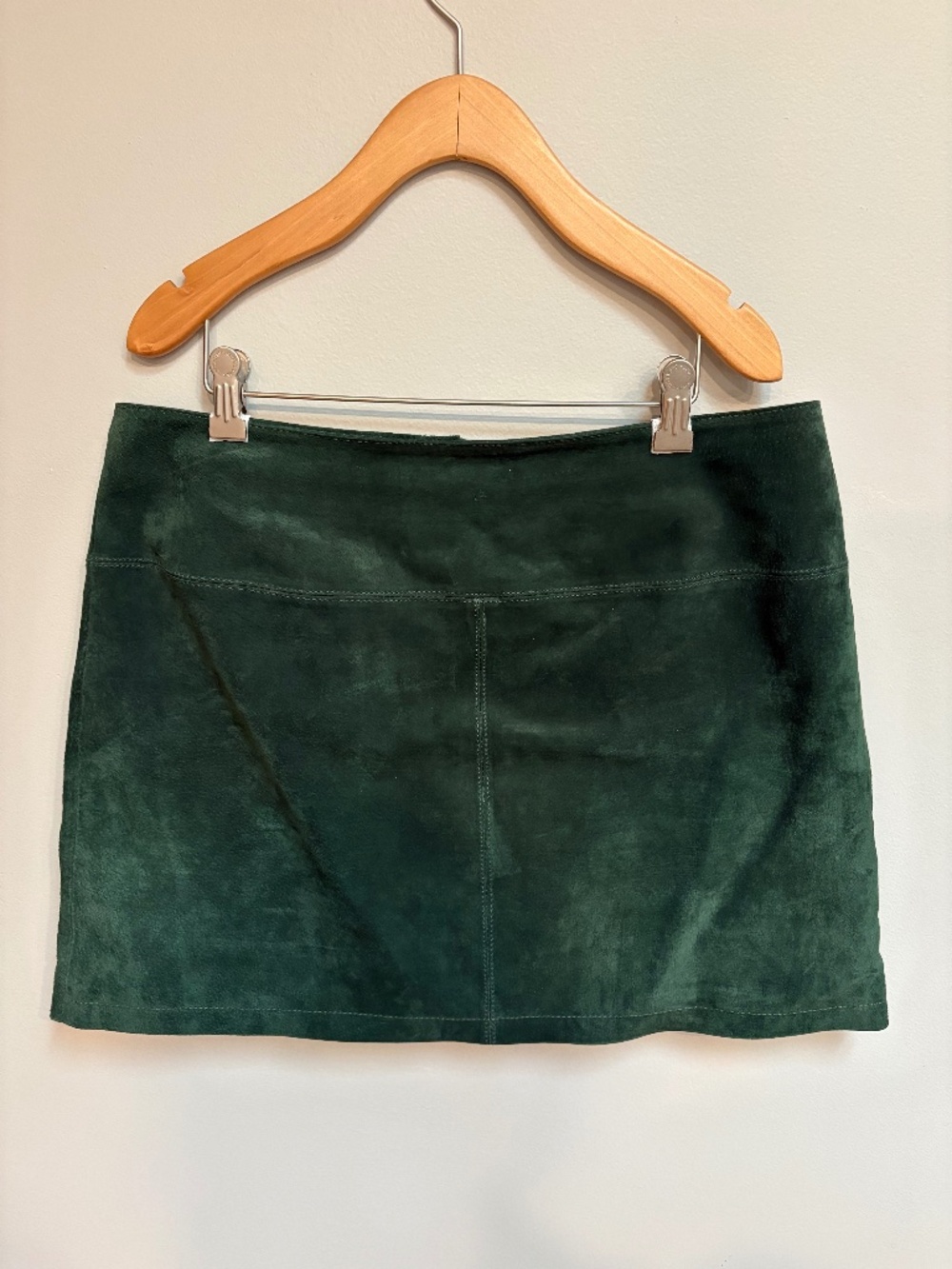 Oasis 100% Genuine Leather Suede Mini Skirt Forest Green UK 14 US 10